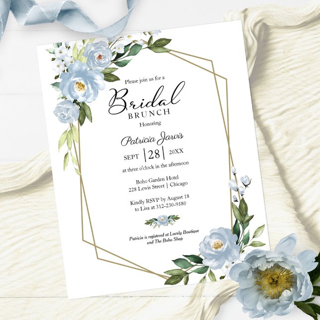 Papier Invitations de Brunch pour mariée en bleu géométri (Créateur téléchargé)
