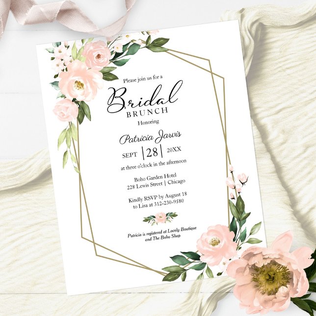 Papier Invitations de Brunch pour mariée rose géométrique (Créateur téléchargé)