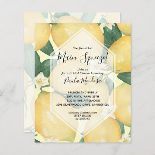 Papier Invitations de douche nuptiale aux citrons aquarel