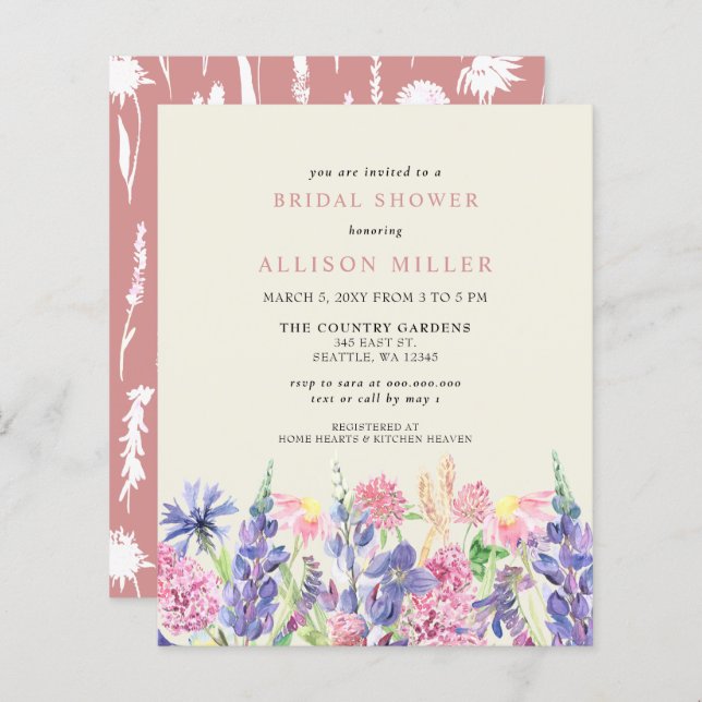 Papier Invitations de douche nuptiale Fleurs sauvages (Devant / Derrière)