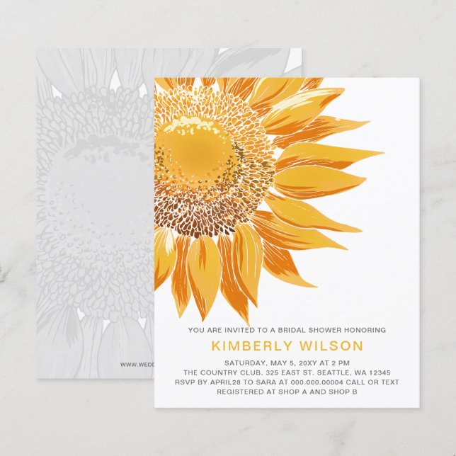 Papier Invitations de douche nuptiale Sunflower Budget (Devant / Derrière)