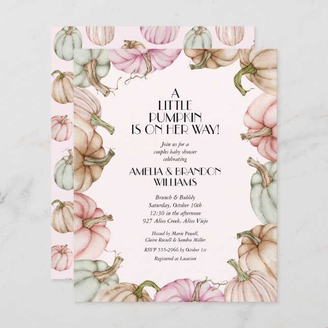 Papier Invitations de douche pour bébé pour Citrouilles b (Devant / Derrière)