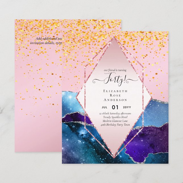 Papier Invitations de fête du 40e anniversaire Parties sc (Devant / Derrière)