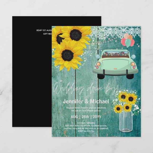 Papier Invitations de mariage à budget Drive-BY - Couple  (Devant / Derrière)