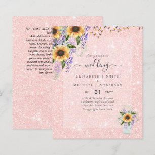 Papier INVITATIONS DE MARIAGE BUDGÉTAIRE Tournesols rusti