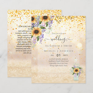 Papier INVITATIONS DE MARIAGE BUDGÉTAIRE Tournesols rusti