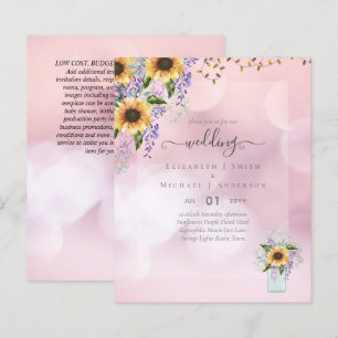 Papier INVITATIONS DE MARIAGE BUDGÉTAIRE Tournesols rusti