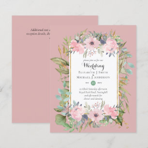 Papier Invitations de mariage floral rose rose BUDGET