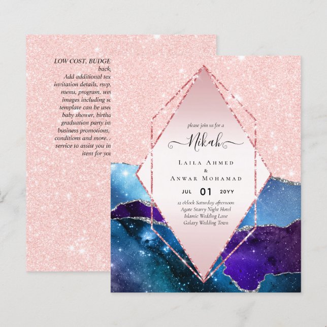 Papier Invitations de mariage islamique Nikah - Glittery  (Devant / Derrière)