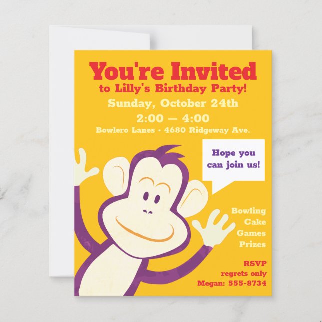 Papier Invitations de singes pour la fête d'anniversaire  (Devant)