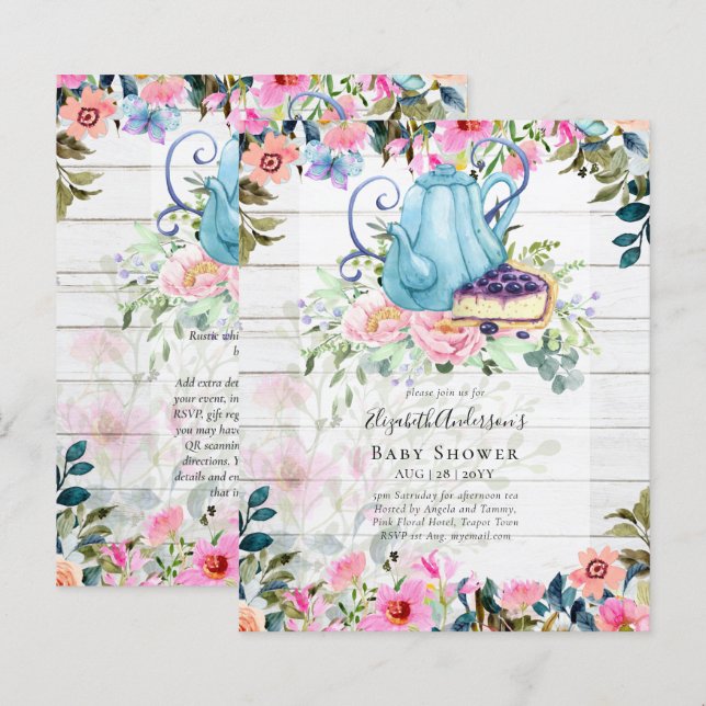 Papier Invitations de Tea Party | BABY SHOWER | Anniversa (Devant / Derrière)