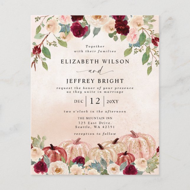 Papier Invitations des Mariages de automne de pays Citrou (Devant)