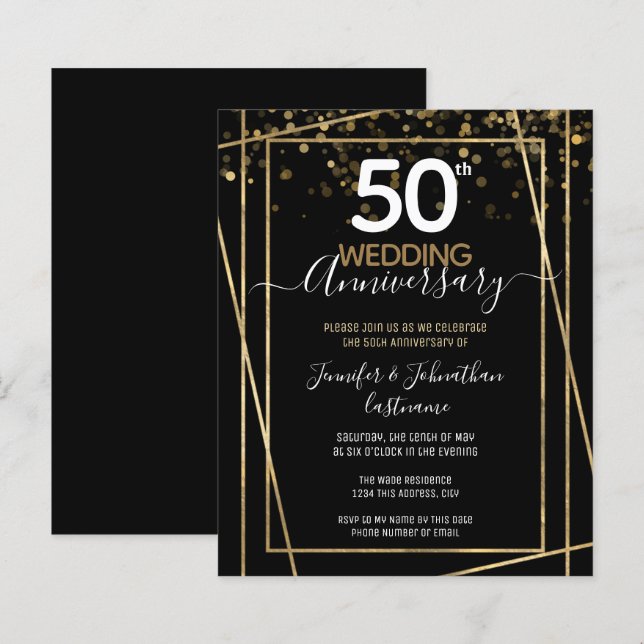 Papier Invitations du 50e anniversaire Gold Border Budget (Devant / Derrière)
