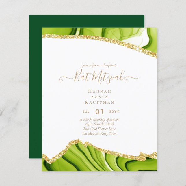 Papier Invitations du BAT MITZVAH de Parties scintillant  (Devant / Derrière)