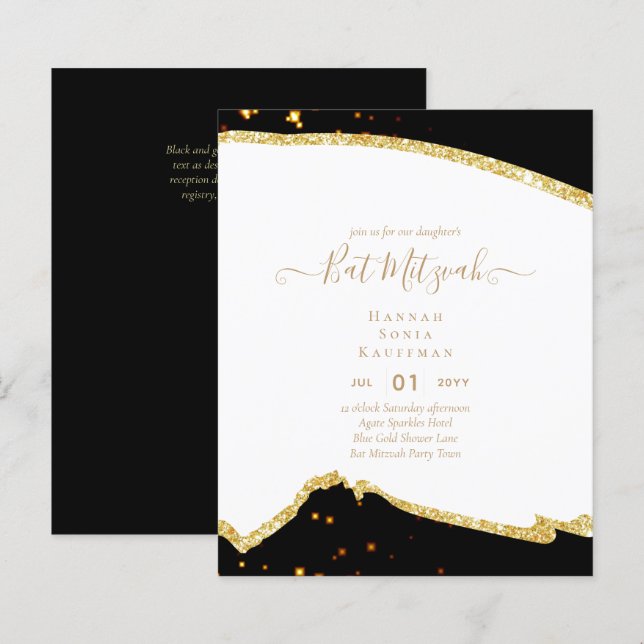 Papier Invitations du BAT MITZVAH de Parties scintillant  (Devant / Derrière)