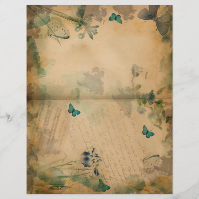 Papier Iris bleu et papillon Vintage (Devant)