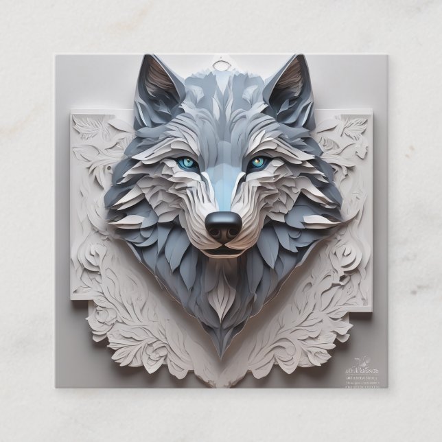 Papier ist ein 3D-Volumenschnitt eines Wolfskopfes Quadratische Visitenkarte (Vorderseite)