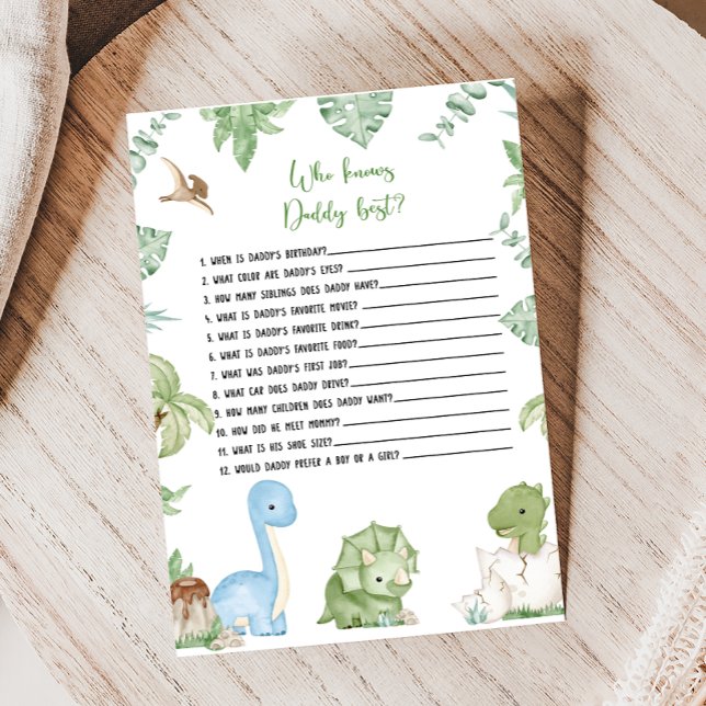 Papier Its A Boy Dinosaur Shower Who knows Daddy Game (It's A Boy Dinosaur Baby Shower Game)