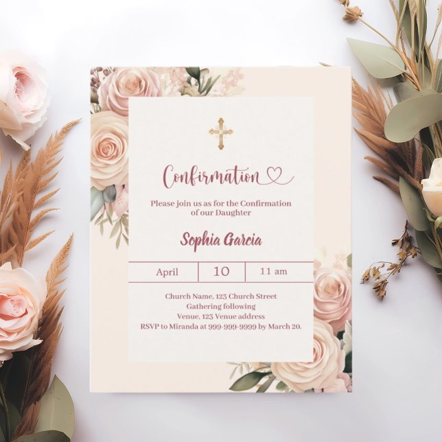 Papier Ivory dusty rose florals Confirmation information (Créateur téléchargé)