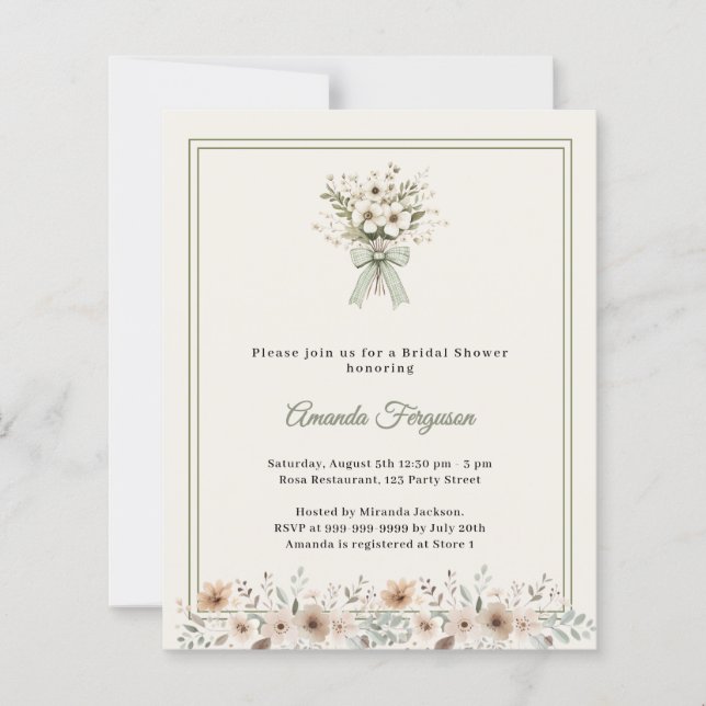 Papier Ivory green florals Bridal Shower invitation (Devant)