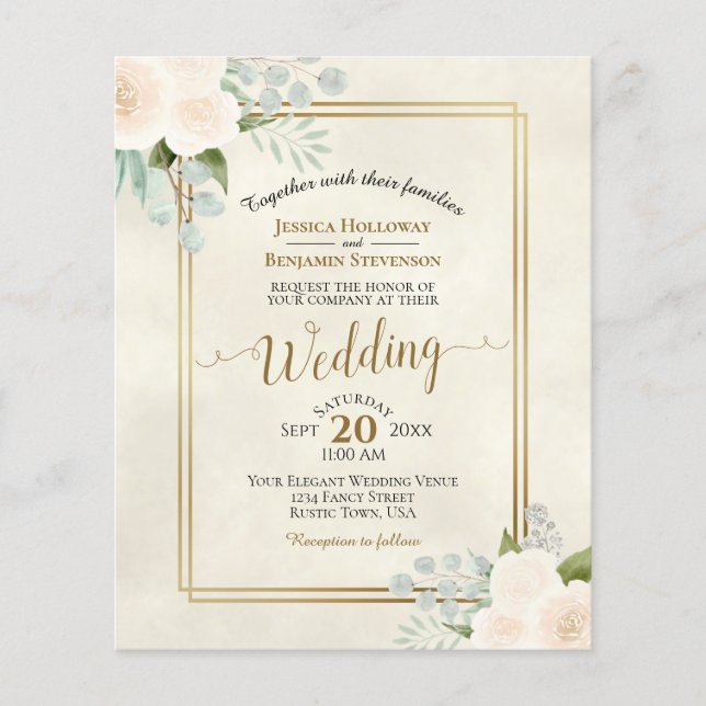 Papier Ivory Peach Rose Chic BUDGET Faire-part de mariage (Devant)
