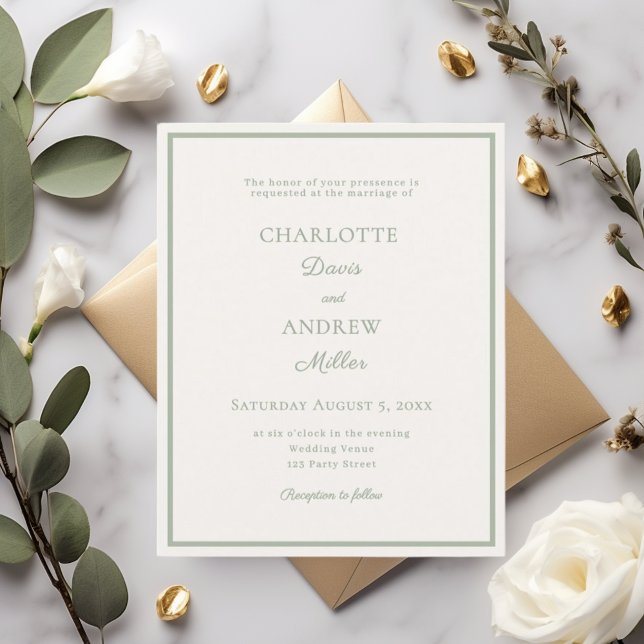 Papier Ivory sage green minimalist wedding invitation (Créateur téléchargé)