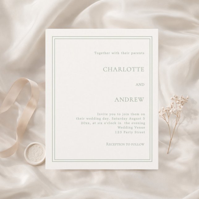 Papier Ivory sage green simple luxury wedding invitation (Créateur téléchargé)