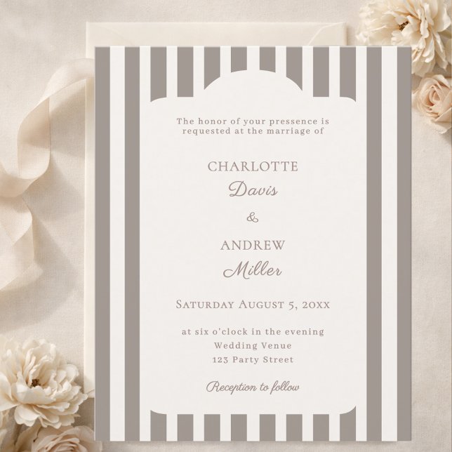 Papier Ivory Taupe Neutral Striped Wedding invitation (Créateur téléchargé)