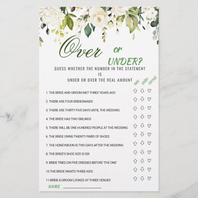 Papier Ivory White Roses Floral Fête des mariées Jeu (Devant)