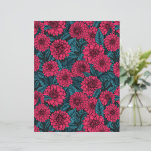 Papier Jardin de Dahlia Rouge/feuilles bleus