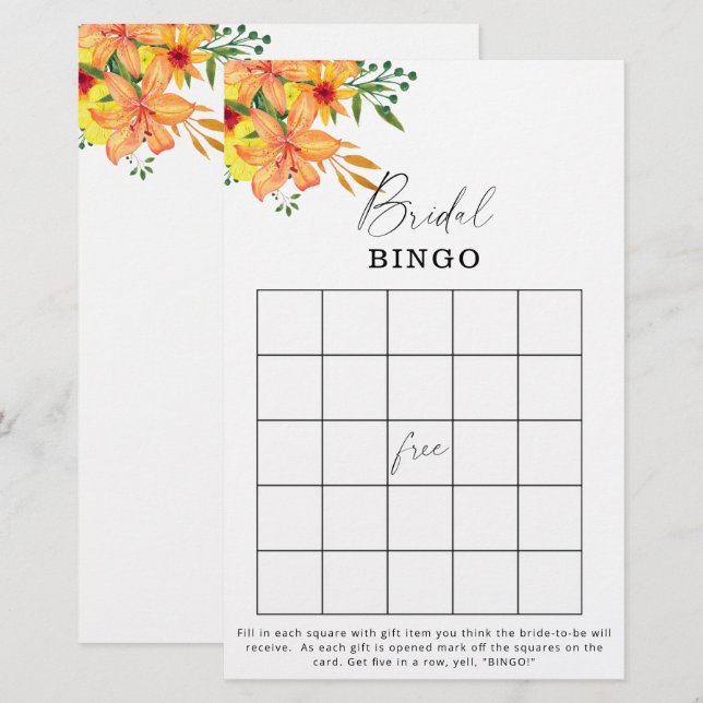 Papier Jardin fleuri nuptiale jeu de bingo (Devant / Derrière)