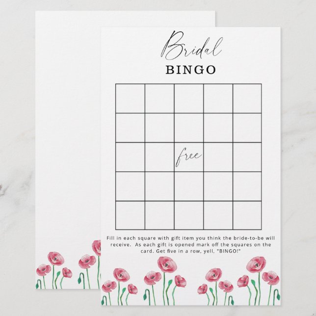 Papier Jardin fleuri nuptiale jeu de bingo (Devant / Derrière)