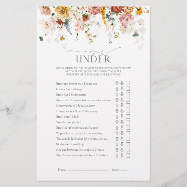 Papier Jardin Fleurs aquarelle Fête des mariées Jeu (Devant)