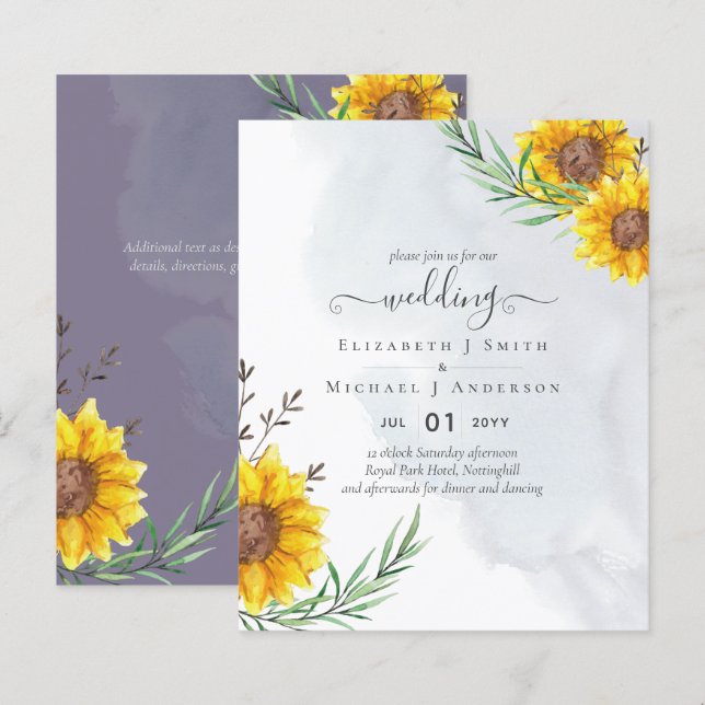 Papier Jardin Tournesol violet Russe Boho Mariage (Devant / Derrière)