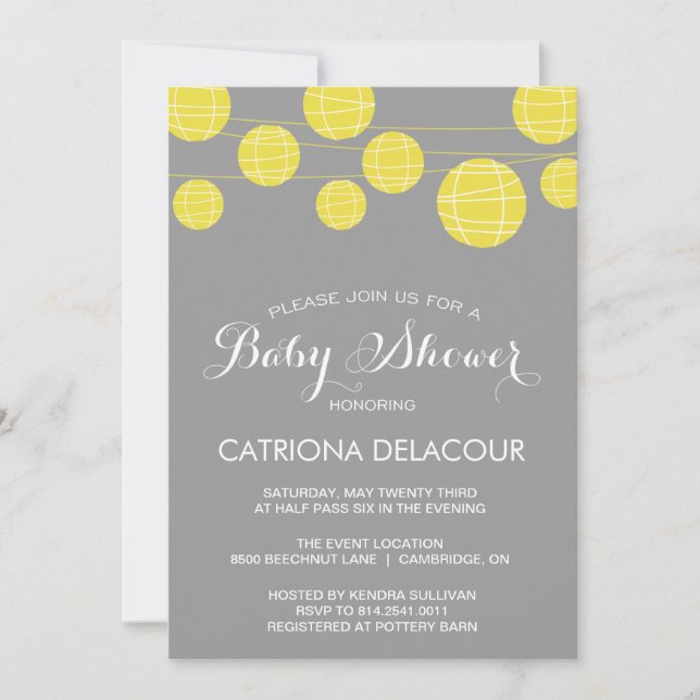 PAPIER JAUNE GRAS LANTERNS BABY SHOWER INVITATION (Devant)