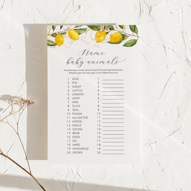 Papier Jaune Jaune Nom Bébé Animaux Baby shower Jeu (Créateur téléchargé)