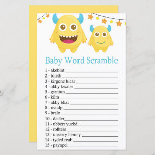 Papier Jaune Monster Baby jeu de mots scramble