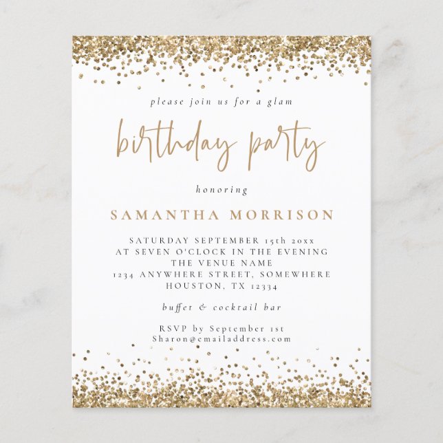 PAPIER | Jeglicher Alters Birthday Gold Glitzer Wh (Vorne)