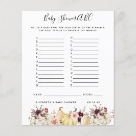 Papier Jeu ABC | Jeu de Baby shower Citrouille floral