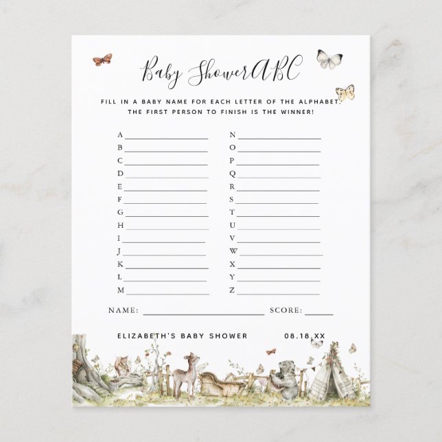 Papier Jeu ABC | Jeu de Baby shower floral (Devant)