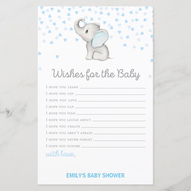 Papier Jeu Baby shower bleu éléphant garçon IMPRIMÉ (Devant)