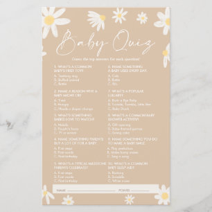 Papier Jeu Baby shower Quiz, Jeu Baby shower Daisy