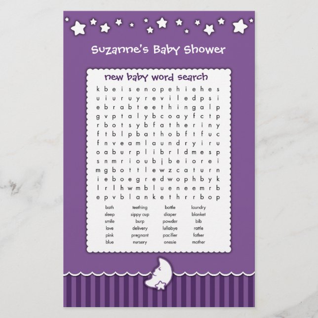 Papier Jeu baby shower - Recherche Word (Devant)