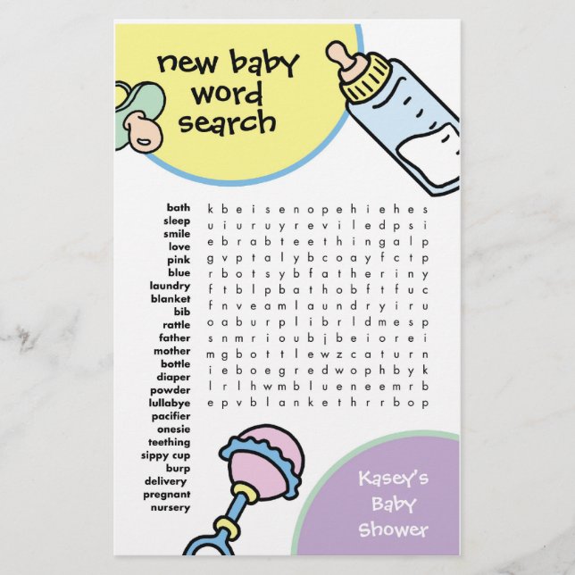 Papier Jeu baby shower - Recherche Word (Devant)