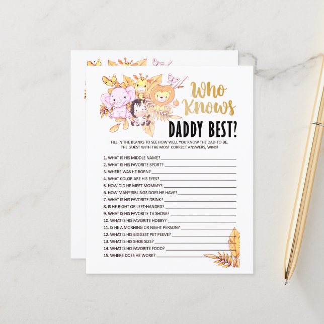 Papier Jeu BabyShower (Devant/Arrière en situation)