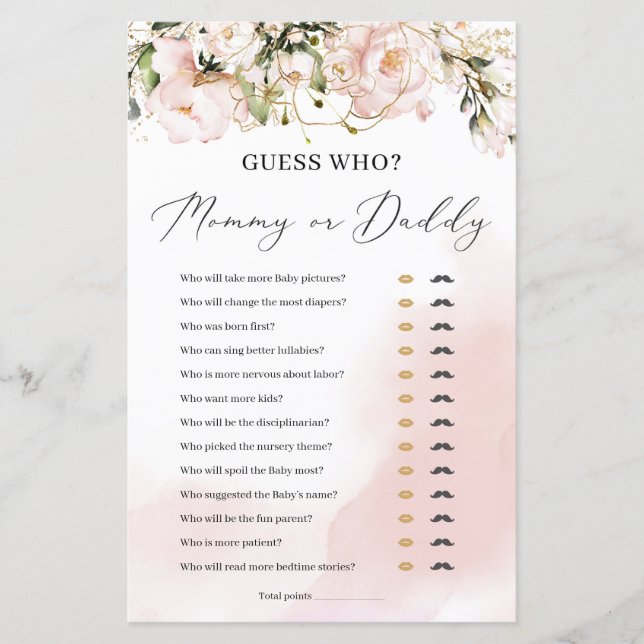 Papier Jeu boho rose rose floral or maman ou papa (Devant)