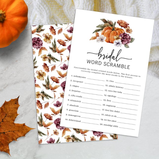 Papier Jeu citrouille Word Scramble (Fall Bridal Word Scramble Game Fall In Love Bridal Shower Pumpkin Florals)