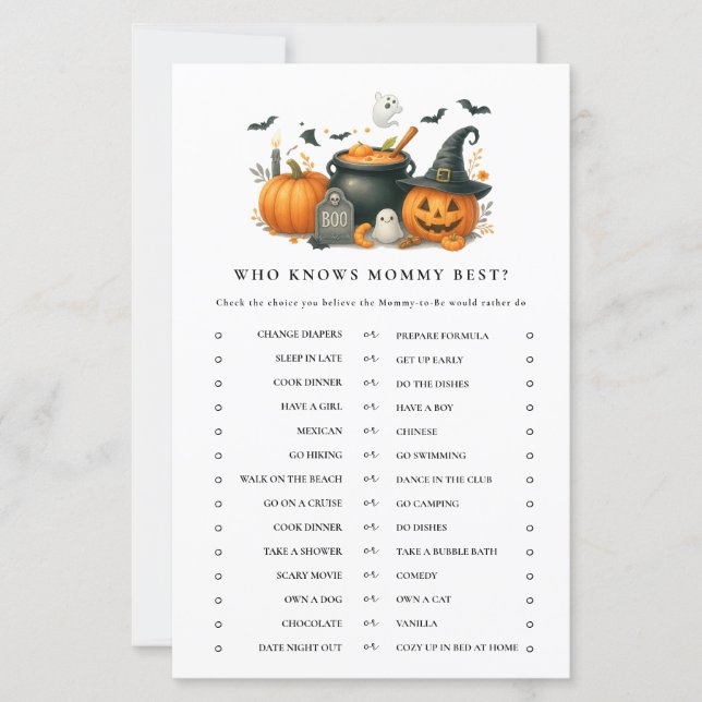 Papier Jeu d'activité de Baby shower d'Halloween Citrouil (Devant)