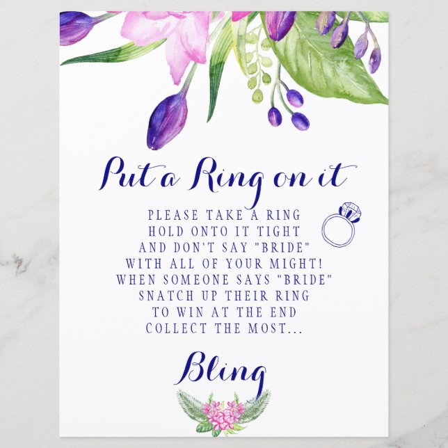 Papier Jeu d'anneau élégant fleuri signe de douche (Devant)