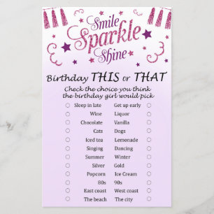 Papier Jeu d'anniversaire à paillettes roses Ceci ou Cela